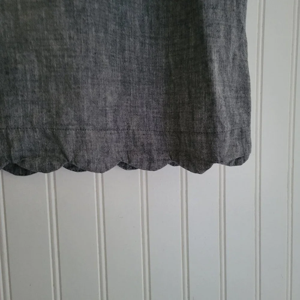 Monteau blue grey chambray scalloped hem top - Picture 4 of 7